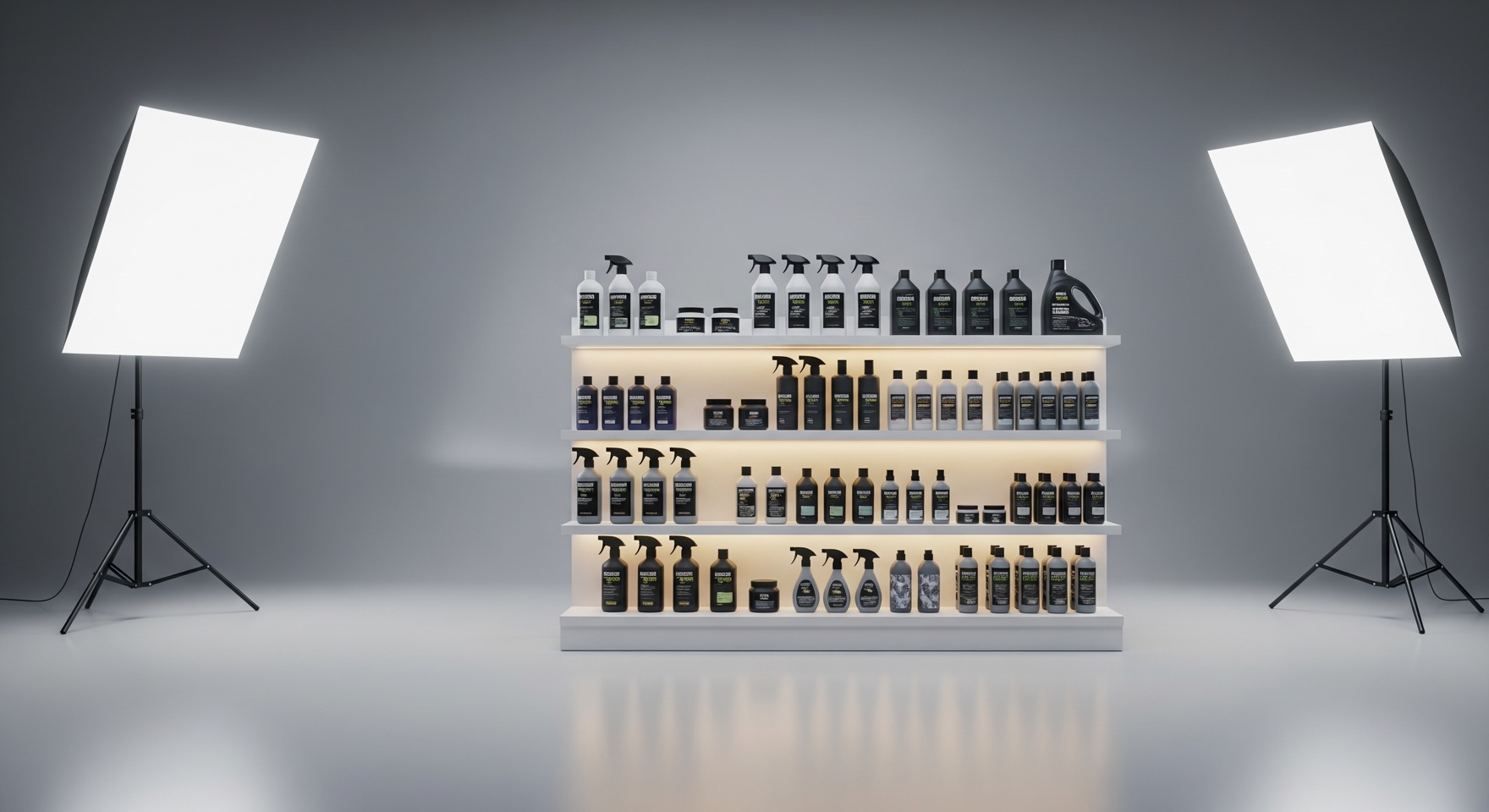 Detailing products on the JustCars studio shelf